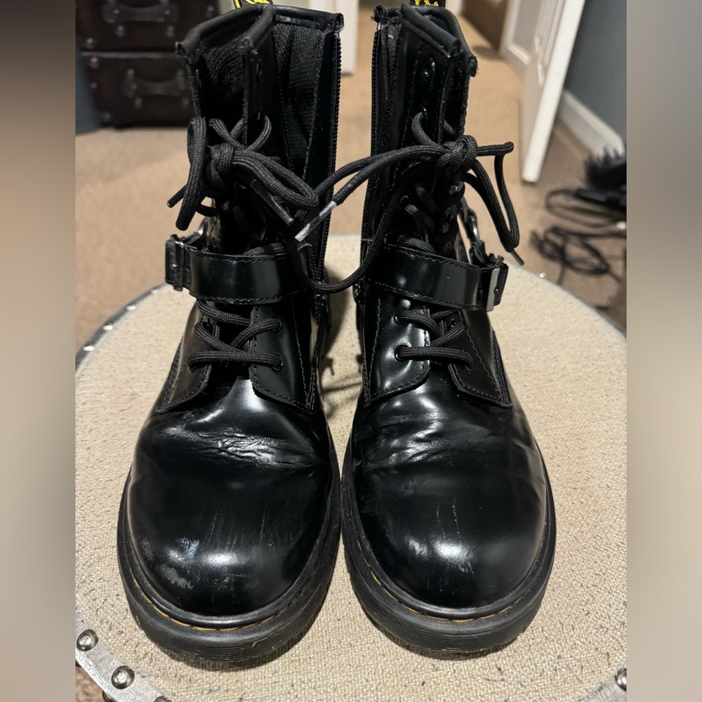 Dr. Martens 1460 Harness Patent Black Leather Boots Men's Size 6/Womens US 7
